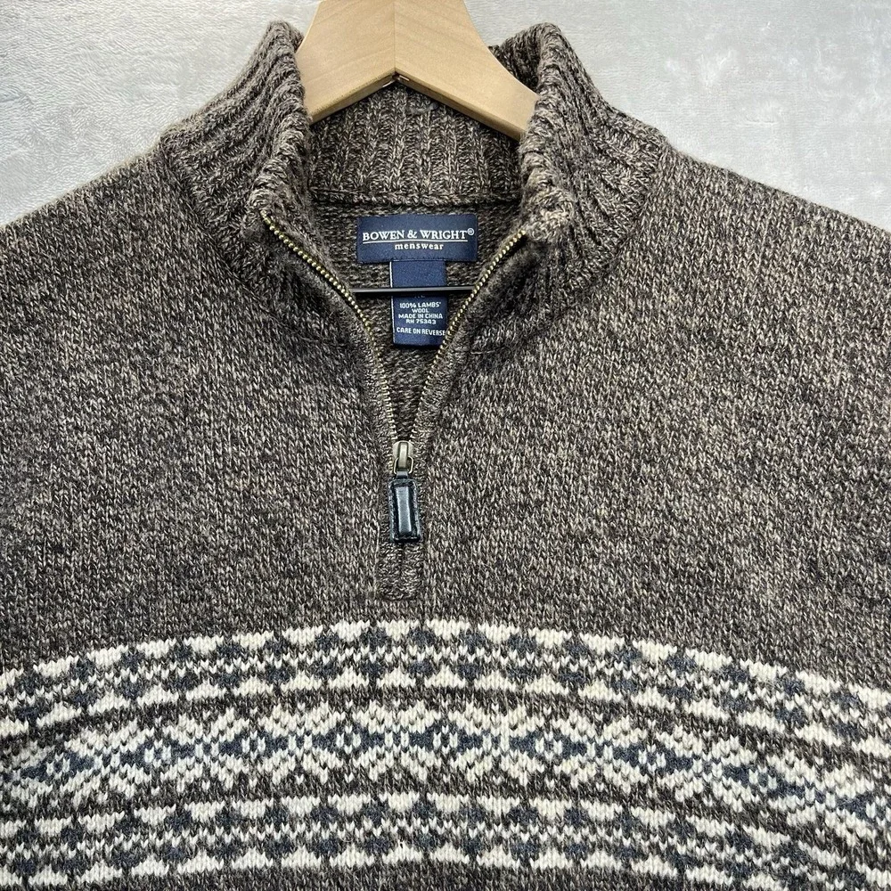 Bowen & Wright 100% Lambs Wool 1/4 Zip Sweater XL Brown